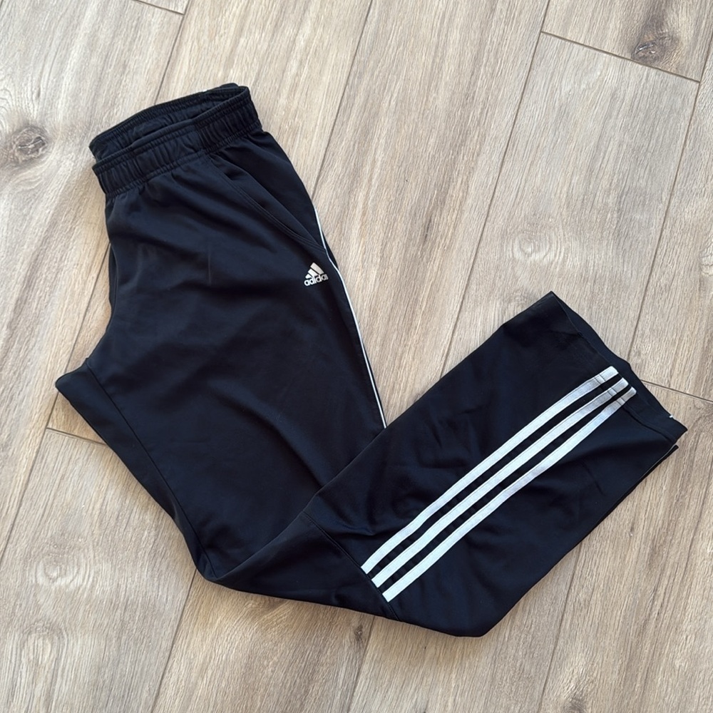 ADIDAS Black & White Three Stripe Activewear Long Track Sweatpants - Picture 2 of 4